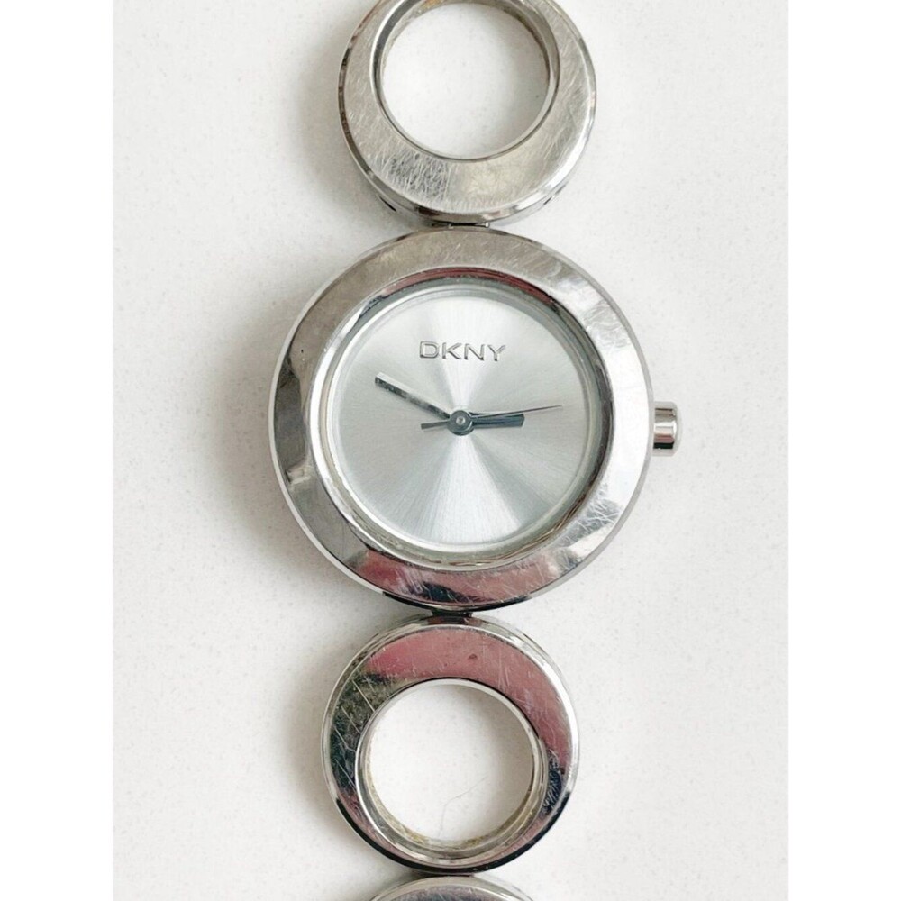 DKNY Women's Bracelet Watch Stainless Steel Circle Links NEEDS BATTERY